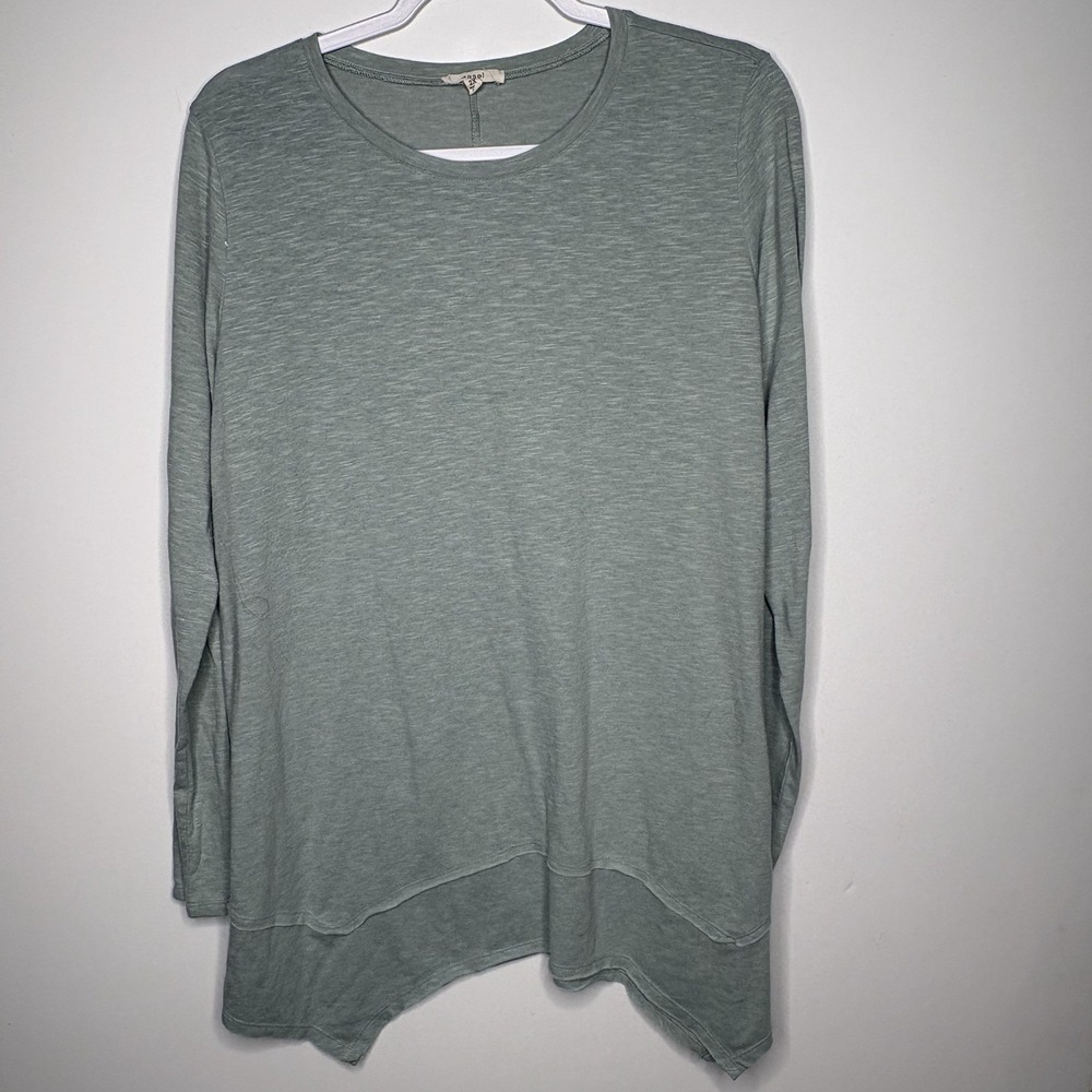 Easel Boho Lagenlook Tunic Top Sage Green Mineral Wash Handkerchief Hem 2X